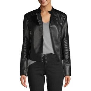 Kendall + Kylie Women's Black Faux Leather Asymmetrical Jacket Size M